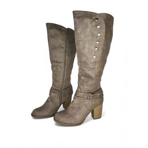 Rampage Praise Taupe Knee High Block Heel Boots Women's Size 9M Side Zip Buckle
